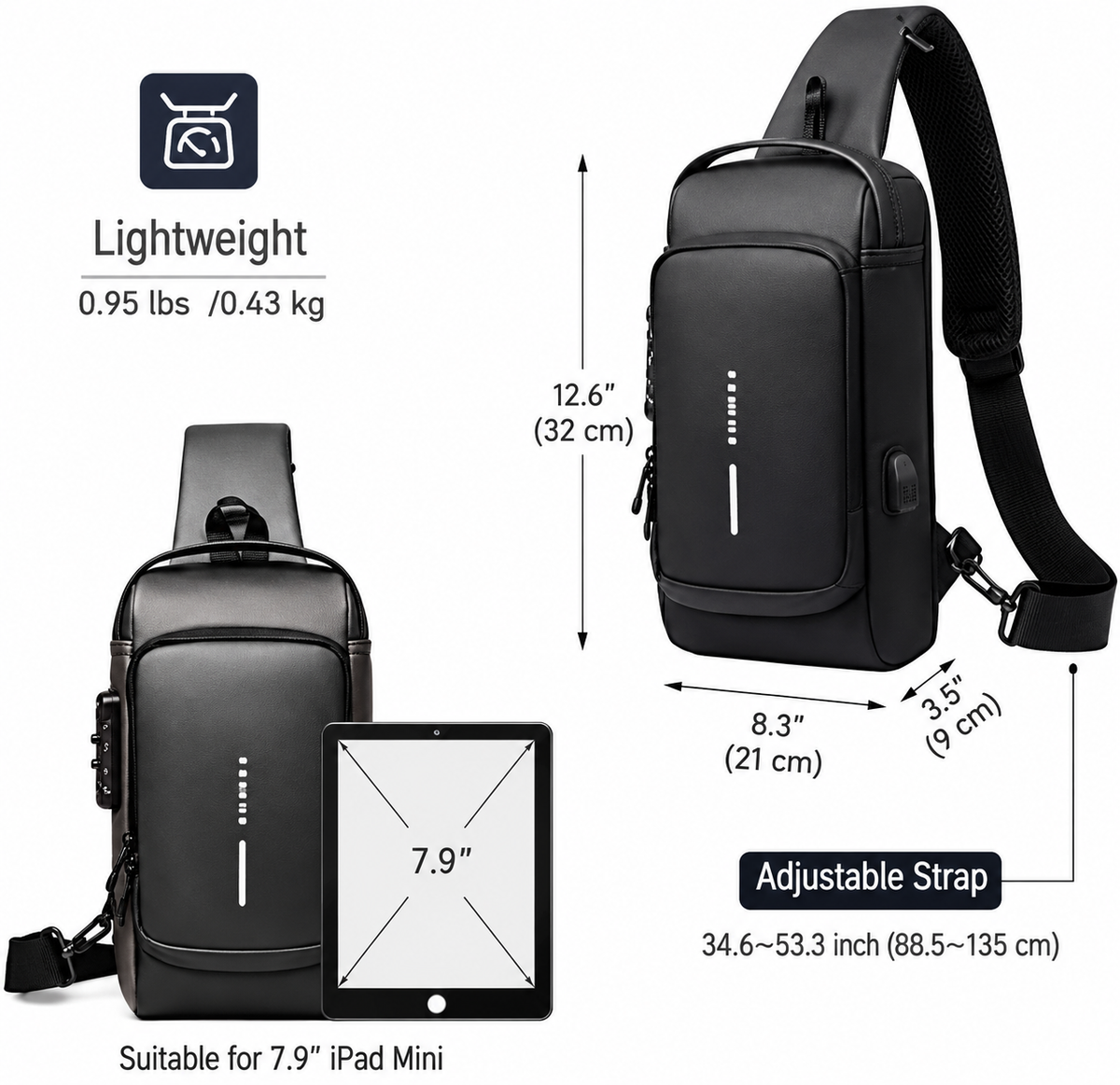 Crossbody Sling Bag with USB Port